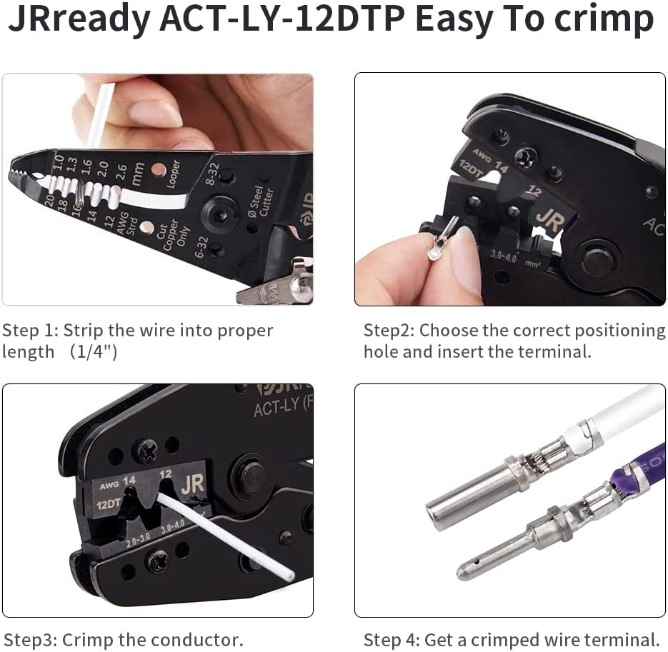 JRready ACT-LY-12DTP / ACT-LY-16DT / ACT-LY-20DTM Crimpzange für offene Aderendhülsen für JRready / Deutsch DTP DT DTM Serie 12#, 16#, 20# gestanzte und geformte Kontakte