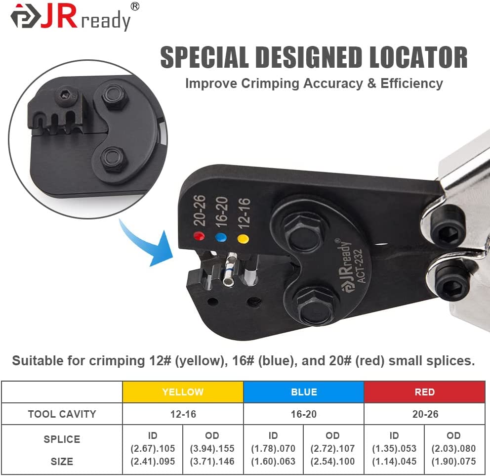 JRready Crimpwerkzeug-Set: ACT-232 (ROT) (M22520/37-01 AD-1377) Crimpwerkzeug &amp; G411 Lehre (M22520/39-01) zum Crimpen von wärmeschrumpfenden M81824/1,6,7,8,9,10,11,13,14-Verbindungen