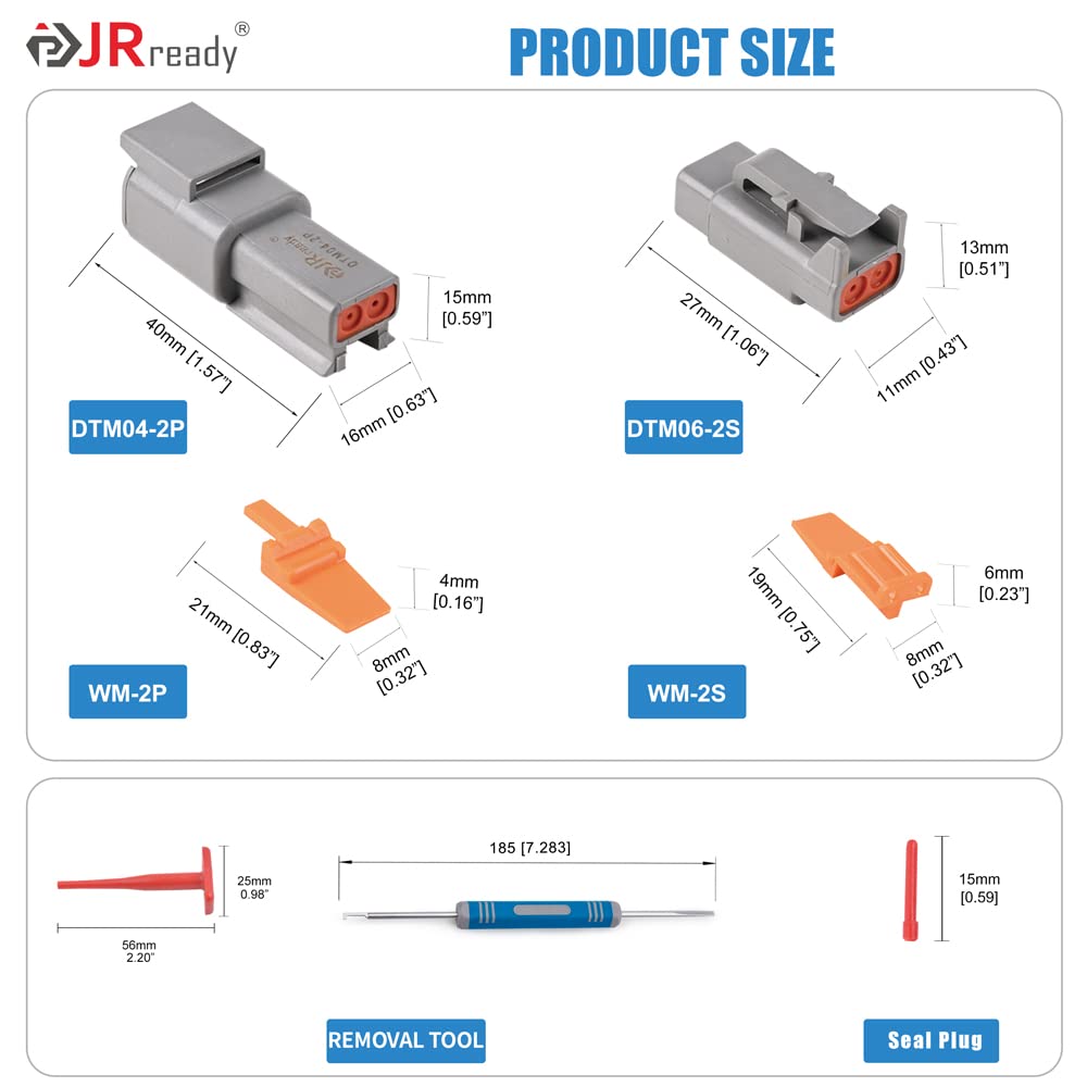 JRready ST6331-20DT 415 PCS Deutsch DTM Connector Kit 2 3 4 6 8 12 Pin Waterproof Connectors, Deutsch Crimp Tool ACT-LY-20DTM, Size 20 Stamped Contacts (16-22 AWG)
