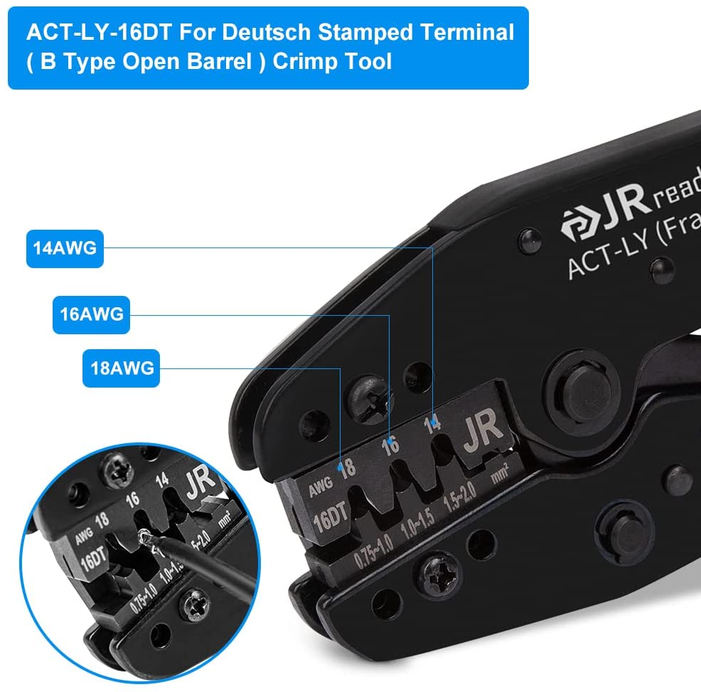 JRready ACT-LY-12DTP / ACT-LY-16DT / ACT-LY-20DTM Crimpzange für offene Aderendhülsen für JRready / Deutsch DTP DT DTM Serie 12#, 16#, 20# gestanzte und geformte Kontakte