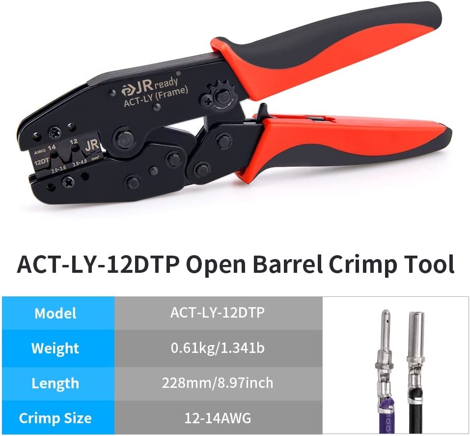JRready ACT-LY-12DTP / ACT-LY-16DT / ACT-LY-20DTM Crimpzange für offene Aderendhülsen für JRready / Deutsch DTP DT DTM Serie 12#, 16#, 20# gestanzte und geformte Kontakte