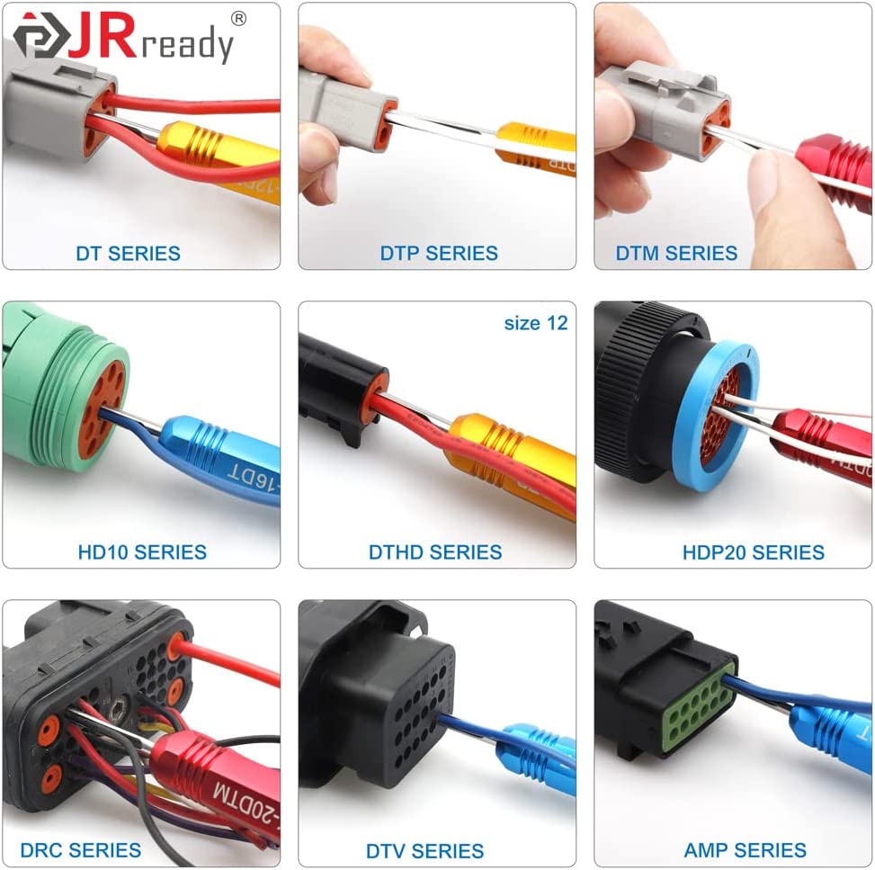 JRready ST5236-DEUTSCH Connector Tool Kit: DRK-12DTP+16DT+20DTM & RT1 Metal Extraction Tools & 8 PCS Plastic Deutsch Pin Removal Tool Kit