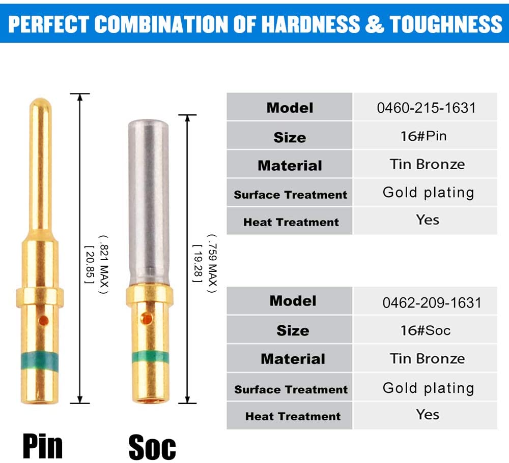JRready ST6151 Pin solidi Deutsch placcati in oro da 16#: 0460-215-1631 Pin dorati Deutsch e 0462-209-1631 Socket, 12 coppie