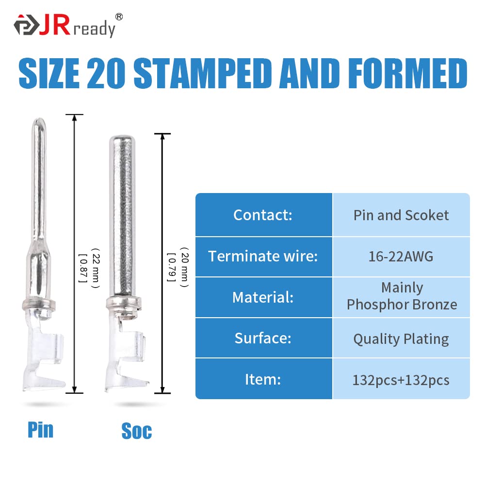 JRready ST6331-20DT 415 PCS Deutsch DTM Connector Kit 2 3 4 6 8 12 Pin Waterproof Connectors, Deutsch Crimp Tool ACT-LY-20DTM, Size 20 Stamped Contacts (16-22 AWG)