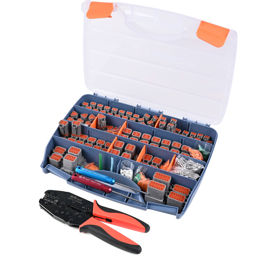 JRready ST6316 DT 2-12-poliges Deutsch-Steckverbinder-Set &amp; Crimpzange für offene Steckverbinder ACT-LY-16DT &amp; gestanzte Kontakte der Größe 16