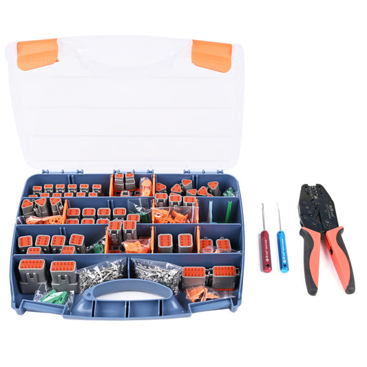 JRready ST6303 521 PCS DT Deutsch Connector Kit with Deutsch Crimper ACT-LY-16DT, 2-12Pin Terminal Connectors with Stamped Contacts Size 16 & DT Connector Removal Tool