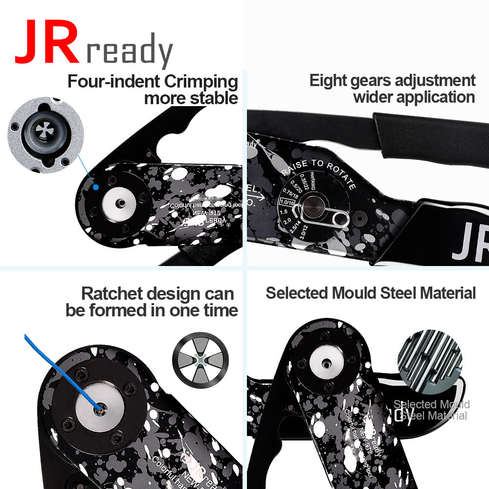 JRready NEW-DT2 Crimpzange für Steckverbinder (entspricht HDT-48-00 JRD-HDT-48) für DT-, DTM- und DTP-Steckverbinder mit 12#, 16# und 20# Pins/Buchsen (12–22 AWG)