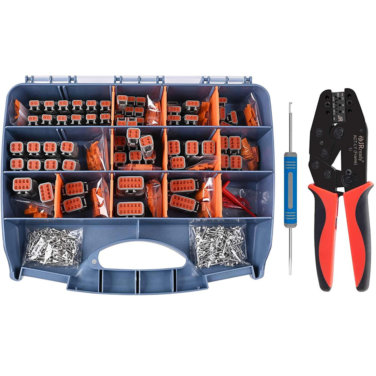 JRready ST6331-20DT 415 PCS Deutsch DTM Connector Kit 2 3 4 6 8 12 Pin Waterproof Connectors, Deutsch Crimp Tool ACT-LY-20DTM, Size 20 Stamped Contacts (16-22 AWG)