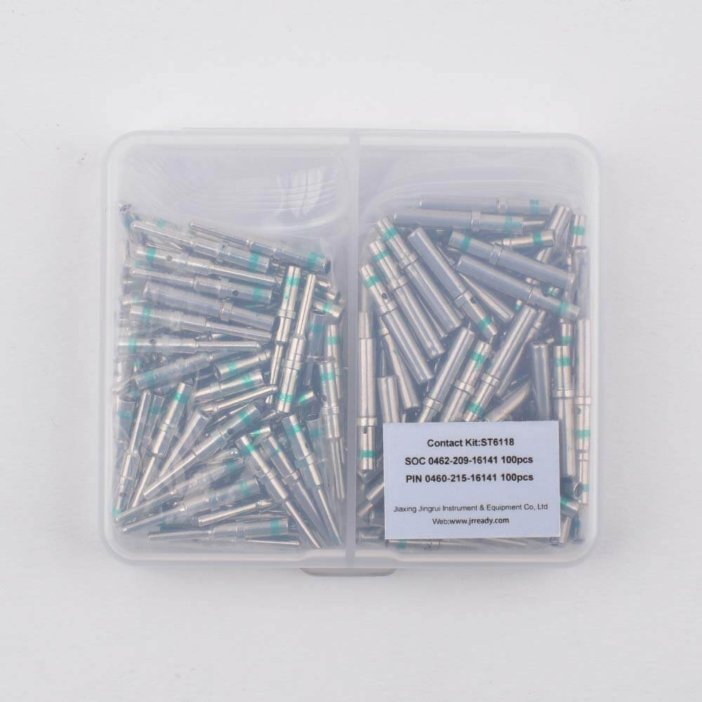 Kit contatti solidi JRready ST6118 taglia 16: perni a barilotto chiusi maschio 0460-215-16141 / prese femmina 0462-209-16141 filo 14 (100 paia)