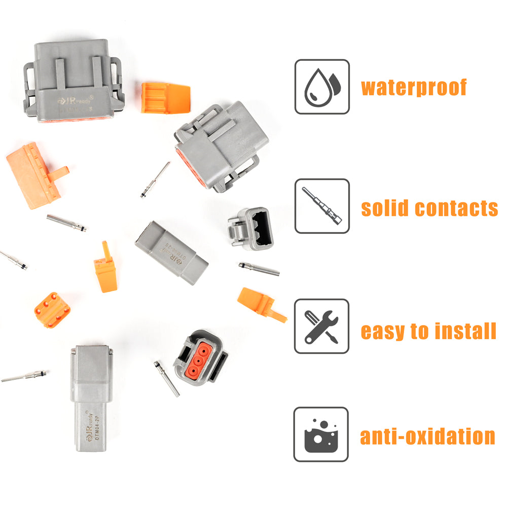 JRready ST6293 Deutsch DTM Steckverbinder-Set 2-, 3-, 4-, 6-, 8- und 12-polige Kfz-Steckverbinder mit massiven Kontakten der Größe 20, Crimp-Drahtquerschnitt 16-22 AWG, 7,5 A