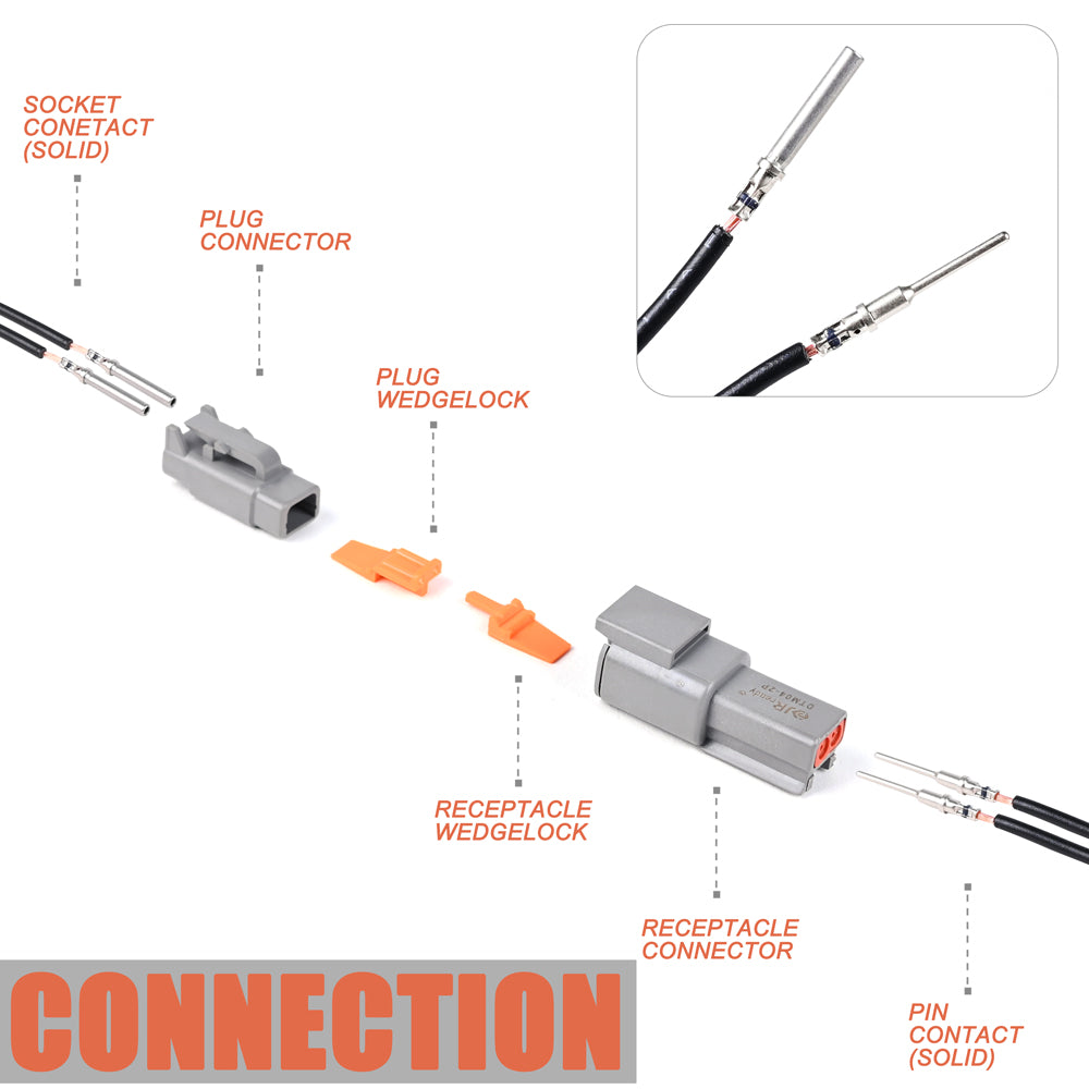JRready ST6293 Deutsch DTM Steckverbinder-Set 2-, 3-, 4-, 6-, 8- und 12-polige Kfz-Steckverbinder mit massiven Kontakten der Größe 20, Crimp-Drahtquerschnitt 16-22 AWG, 7,5 A