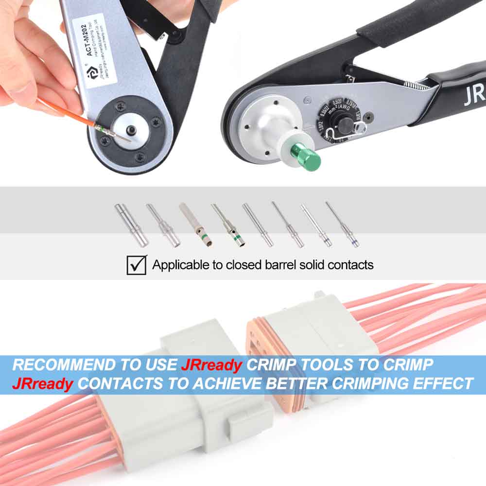 JRready ST6146 DT Connector Kit, 2-12 Pin 368 PCS Connector/Solid Contact/Crimper ACT-M202 for 12-22AWG