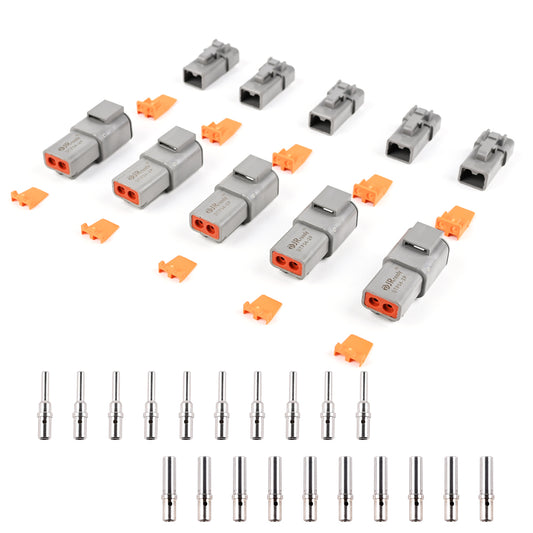JRready ST6284 DTP-Steckverbinder-Set, 5 Sets, 2-poliges wasserdichtes elektrisches Steckverbinder-Set mit 10 Paar 14-12AWG (2,0-4,0 mm²) massiven Kontakten, Stecker und Buchse, geschlossenes Klemmen-Set (2-polig - 5 Sets)